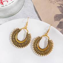 Bohemian Ethnic Round Alloy Indian Jhumka Earrings For Women Kolczyki Vintage White Line Earing Boucles 2024 - buy cheap