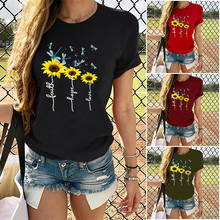 Faith Hope Love Sunflower Print T Shirt Women Short Sleeve O Neck Loose Tshirt Summer Women Tee Shirt Tops Camisetas Mujer 2024 - buy cheap