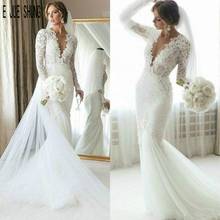 E JUE SHUNG Vintage Long Lace Wedding Dresses Full Sleeve V Neck Lace Up Back Mermaid Bridal Dresses Wedding Gown robe de mariee 2024 - buy cheap