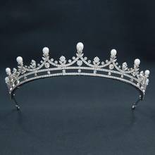 Cubic Zirconia Royal Tiara for Wedding,Pearl Princess Tiaras Diademe for Bride Hair Jewelry CH10373 2024 - buy cheap