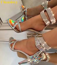 Choudory Siver-Sandalias ostentosas con diamantes de imitación, holograma iridiscente con tiras, tacones altos, zapatos de boda brillantes, zapatos de vestir, talla 46 2024 - compra barato