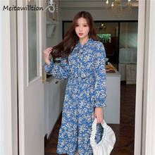 Vestido de gasa con estampado Floral para mujer, vestido de fiesta de manga larga con lazo elegante, Estilo Vintage coreano, 2021 2024 - compra barato