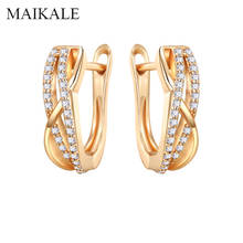 MAIKALE Rose Gold Zircon Stud Earrings for Women Black Cubic Zirconia Geometric Korean Earrings Fashion Jewelry Gifts Brincos 2024 - compre barato