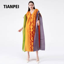 TIANPEI Miyake-vestido de encaje plisado de hongos, vestido suelto de gran tamaño, encogimiento elástico de hombros, costura de tres colores, 5269 2024 - compra barato