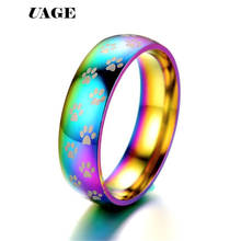 UAGE Fashion Cute Dog Cat Paw Ring Beautiful Rainbow Anime Pet Footprint Stainless Steel  Rings For Women Men Jewelry Best Gift 2024 - buy cheap