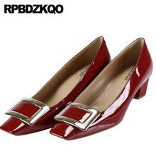 Block Square Toe 2021 Wine Red Ladies Slip On Fashion Size 4 34 Thick 3 Inch High Heels 33 Patent Leather Shoes Chunky Pumps New 2024 - buy cheap