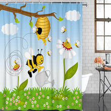 Cortina de baño de dibujos animados, cortina de ducha de abeja amarilla, panal, nubes de cielo, tela de poliéster impermeable, decoración de baño 2024 - compra barato