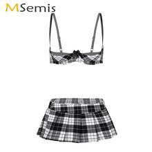 Women Naughty Schoolgirl Cosplay Lingerie Set Clubwear Erotic Open Cup Bra with Mini Pleated Skirt Sexy Role Play School Uniform 2024 - buy cheap