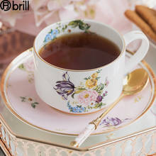 Taza de café de cerámica inglesa de lujo, exquisita taza y platillo de porcelana de hueso pequeño europeo, té de la tarde, regalo para pareja, taza de café roja 50 2024 - compra barato