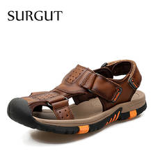 SURGUT Brand Men Breathable Casual Shoes Genuine Leather Sandals Male Rubber Beach Shoes Summer New Sandals Slippers Size 38-45 2024 - buy cheap