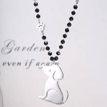 Stainless Steel Puppy Paw Prints Dog Pendant Long Necklace For Women Black Beads Chain Necklaces Female Jewelry Collar mujer 2024 - buy cheap