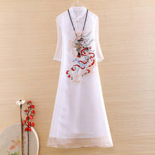 High-end Spring Organza Women Cheongsam Dress Retro Elegant Embroidery Pipa Fairy Loose A-line Lady Party Qiapao Dress S-XXL 2024 - buy cheap