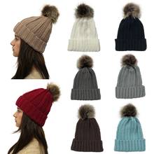 Chapéu pompom destacável, elástico para tricô, cor sólida, manter aquecido, moda feminina, gorro de inverno 2024 - compre barato