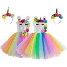 Crianças roupas de natal unicórnio vestido para meninas bordado flor bola vestido bebê menina princesa vestidos acima trajes de festa 2024 - compre barato