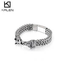 KALEN Stainless Steel Animal Wolf Charm Bracelet For Men 22cm High Polished Link Chain Wrap Armband Bangle Male Jewelry 2024 - buy cheap