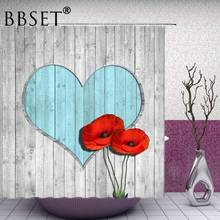 Red Flowers Shower Curtain Vintage Gray Heart Shaped Wooden Board Pattern Waterproof Multi-size Cortina De Bano Bathroom Decor 2024 - buy cheap