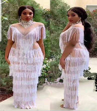 Shining Rhinestone White Fringes Perspective Long Dress Sexy Women Birthday Celebration Prom Party Dress Singer Stage Wear 2024 - buy cheap
