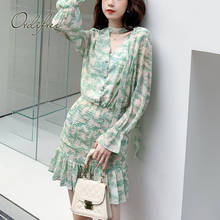 Ordifree 2022 Summer Women Chiffon Mini Dress Long Sleeve Vintage Floral Print Short Tunic Beach Dress 2024 - buy cheap