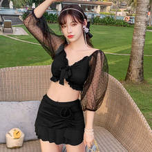 2021 New Korean High Waist Two Pieces Bikini Set Swimsuit Female Women Beachwear Swimwear Bather Bathing Suit Swimskirt 2024 - buy cheap