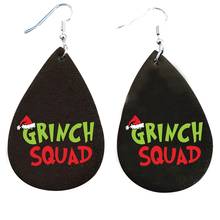 Christmas Eve Gift Grinch Earrings Faux Leather Glitter New Year Day Teardrop Leaf 2024 - buy cheap