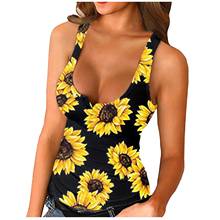 40# Vintage Blouse Women's Cross Sunflower Print Blouses summer Top Round Neck Sleeveless Leisure Pullover Women Clothing Shirts 2024 - buy cheap