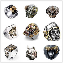 Fdlk anel masculino com tema de caveira, acessório vintage de hip hop, punk gótico e sinete de motociclista, joias antigas de anéis tibetanos 2024 - compre barato