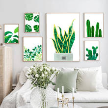 Verde folhas de plantas tropicais cactus arte da parede pintura da lona nordic posters e cópias fotos parede para sala estar decoração casa 2024 - compre barato