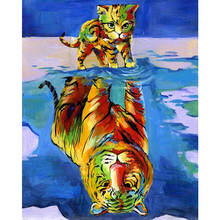 Pintura de diamante 5D Diy "Gatito y Tigre" mosaico de bordado de diamantes de imitación cuadrado completo puntada, imagen decoración del hogar 2024 - compra barato