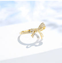 Exquisite Gold Plated Zircon Bow Ring Sweet Romantic White Crystal Ring Fine Jewelry Birthday Banquet Gift Women Fashion Jewelry 2024 - buy cheap