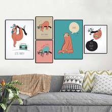 Постеры и принты с мультипликационными надписями Ленивца в скандинавском стиле, милая Картина на холсте, настенное художественное украшение для детской комнаты 2024 - купить недорого