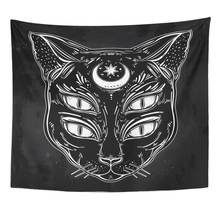 Retrato de cabeza de gato negro, tapiz de Luna y cuatro ojos, decoración del hogar, colgante de pared para sala de estar, dormitorio, 50x60 pulgadas 2024 - compra barato