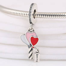 S925 Silver Pendant DIY Jewelry Heart Balloons Dangle Charm fit Lady Bracelet Bangle Red Enamel Bead 2024 - buy cheap