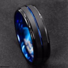 Men's fashion 8MM Black Brushed Ladder Edge Tungsten Ring Blue Groove Men Wedding Ring Gifts For Men New 2024 - buy cheap
