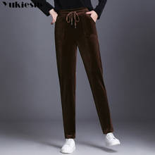 Corduroy Vintage Autumn Winter Blue Trousers Women High Elastic Waist Casual Pants Ladies Black Trousers Harem Long Pants S-6XL 2024 - buy cheap