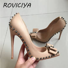 Nude brand 12cm high heels pointed toe sexy shallow women's shoes with rivet party evening shoes MD034 ROVICIYA 2024 - buy cheap