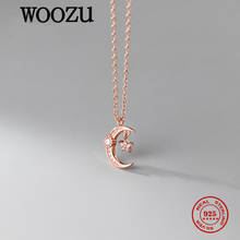 WOOZU Real 925 Sterling Silver Geometric Cute Star Moon Zircon  Pendant Necklace For Women Party Punk Fine Birthday Jewelry Gift 2024 - buy cheap