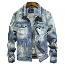 Denim Jackets Men Cowboy Slim Fit Bomber Jacket Men's Ripped Jean Jacket Hip Hop Streetwear Coats Chaqueta Hombre 4XL 2024 - buy cheap