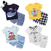 Новинка 2020, летний комплект детской одежды для мальчиков, хлопковая футболка с коротким рукавом и круглым вырезом и мультяшным принтом, топы и шорты, комплект одежды для маленьких девочек 2024 - купить недорого
