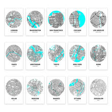 Mapa mundi da cidade, pôster, arte circular, em lona, estilo nórdico, para sala de estar, paris, nova york 2024 - compre barato