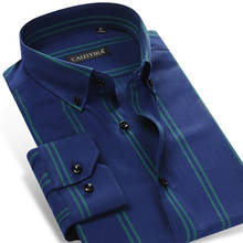 Inglaterra estilo masculino botão-para baixo vestido listrado camisas bolso-menos design manga longa férias casual padrão-ajuste camisa de algodão 2024 - compre barato