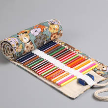 Pure Cotton Large Capacity 36/48/72Slot Canvas Pencil Bag Cartoon Cat Wrap Fold Pouch Stationery Office School Supplies H6756 2024 - buy cheap