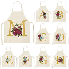 Avental de cozinha de padrão de letra alfabeto de flor para mulher avental de linho de algodão sem mangas ferramentas de limpeza doméstica 53*65cm wq0039 2024 - compre barato