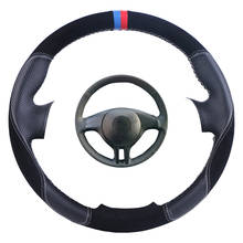 Cubierta de volante de coche hecha a medida, trenza de cuero de gamuza, color negro, para BMW E39, E46, 325i, E53, X5 2024 - compra barato
