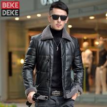 Fashion Warm Fur Collar Mens White Duck Down Coats Parkas Male 100% Real Leather Jackets Jaqueta De Couro Motoqueiro Plus Size 2024 - buy cheap