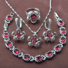 Elegant Red Zircon Jewelry Sets For Women Wedding Party Gift Silver  Earrings Rings Bracelet Necklace Set YZ0615 2024 - buy cheap