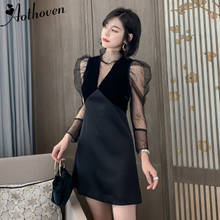 Autumn Sexy Party Dresses High-end Women Stand Collar Long Sleeve Elegant Dress Mesh Patchwork Vintage Bandage Dress Vestidos 2024 - buy cheap