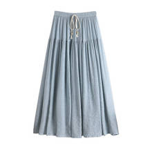 Bowtie Lace Up Women Skirts Cotton Linen High Waist Slim A-Line Pleated Skirt Patchwork Student Long Midi Skirt OL Jupe Femme 2024 - buy cheap