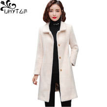 UHYTGF Coat Female Quality Gold Mink Fleece Autumn Winter Woolen Jacket Pure Color Wild Casual Women's Plus Size Outerwear 1073 2024 - buy cheap