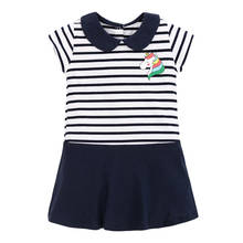 Little Maven New Summer Children Blue Striped  Pegasus Peter Pan  Girls 2-7yrs  Short-Sleeved Cotton Knitted Cute Dresses 2024 - buy cheap