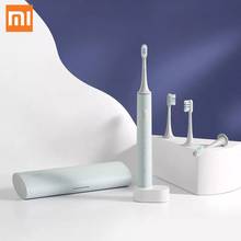 Xiaomi mijia t500c escova de dentes elétrica + 4pcs cabeça sem fio recarregável à prova dwireless água ultra sônica automática trabalho mijia app 2024 - compre barato